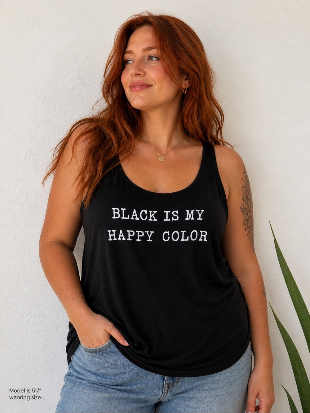 💟 Black Graphic Tank – “Black Is My Happy Color”